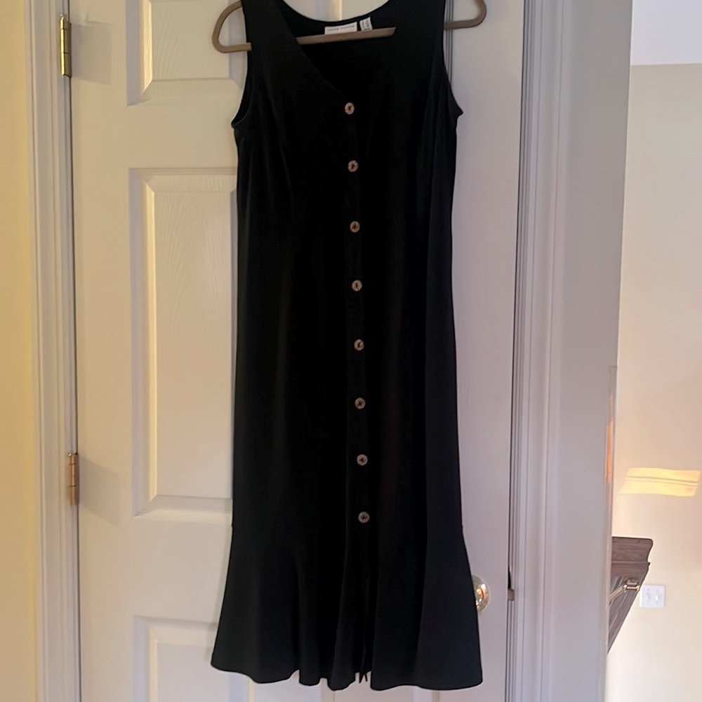 Petite sz S Susan Graver black sleeveless button down liquid knit dress
